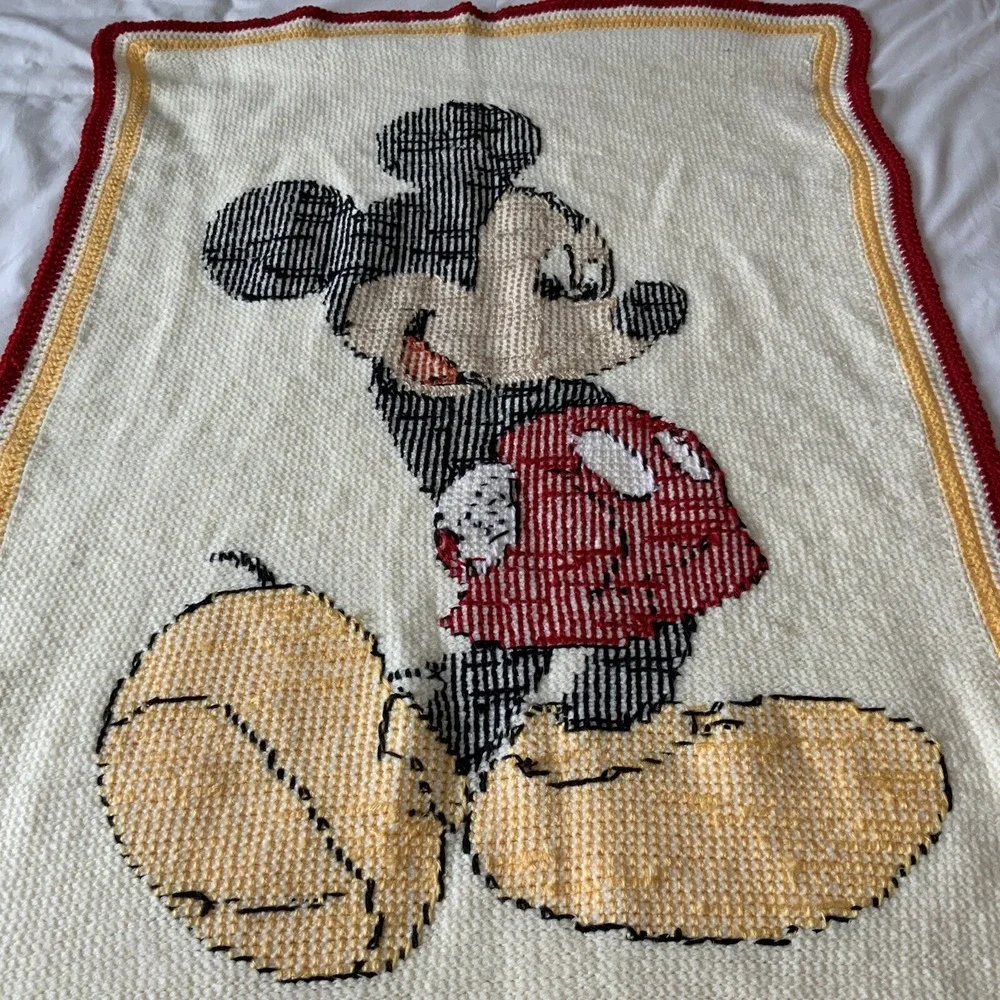 Mickey Mouse Blanket Throw Handmade Crocheted 80s Baby Toddler Blanket